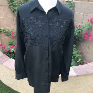 Nancy Crystal Black Button-Up Beaded Blouse Sz. S